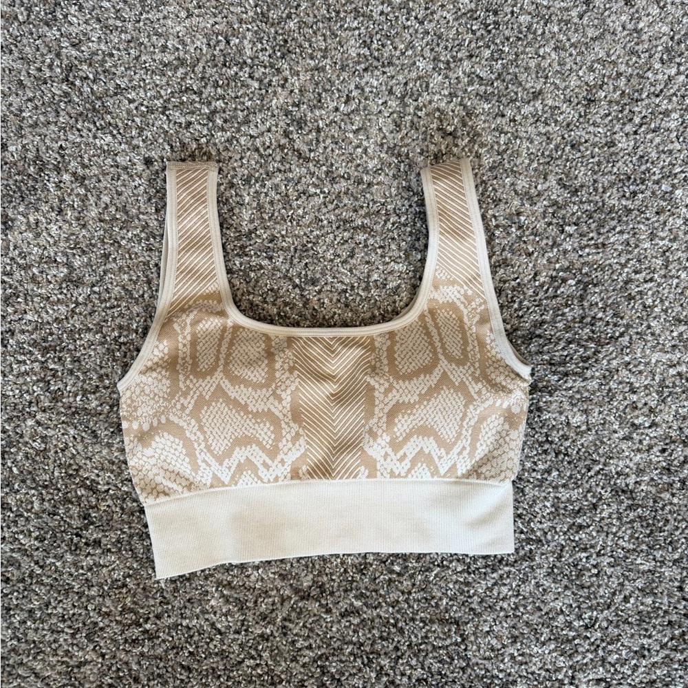 Women's Beige Snake Print Sports Bra